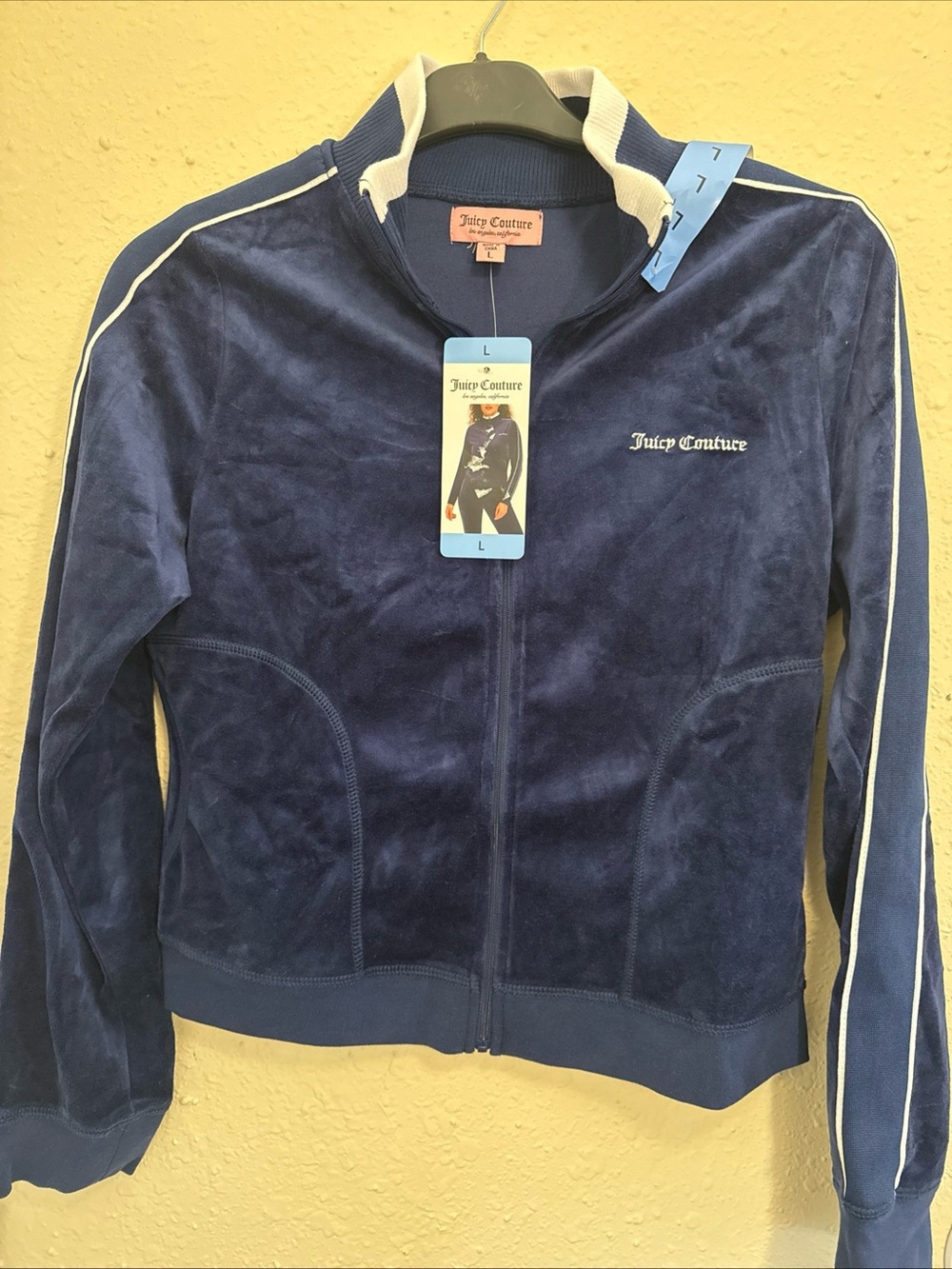 Juicy Couture Navy Velour Bomber Jacket with White Piping